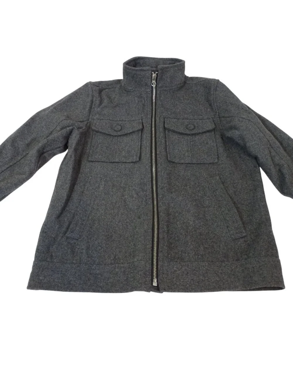 Old Navy Boys Wool Blend Full Zip Jacket Gray Size S 6-7 Pockets High Neck